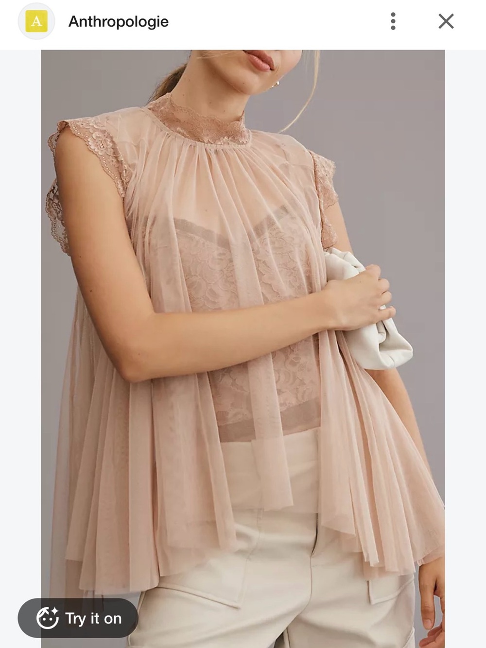 Anthropologie Sheer Lace Flutter Top — Blush Pink